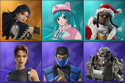 Era, Neko Hatsune Miku, Santa Dogg, Lara Croft (2000s), Sub-Zero (MK3), T-60 Power Armor