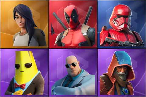 Gear Specialist Maya, Deadpool, Sith Trooper, Agent Peely, Brutus, Castor