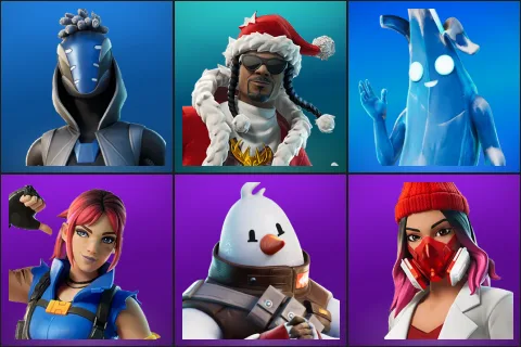 Sultura, Santa Dogg, Polar Peely, Explorer Emilie, Snowmando, Yulejacket