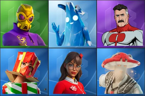 Victor Elite, Polar Peely, Omni-Man, Holiday Boxy, Krisabelle, Redcap