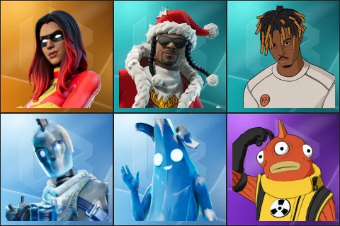 Joltara, Santa Dogg, Slayer Juice WRLD, Glacial Dummy, Polar Peely, Blinky Fishstick