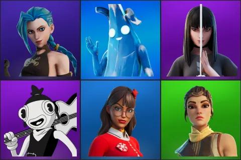 Arcane Jinx, Polar Peely, Charlotte, Toona Fish, Krisabelle, Windwalker Echo