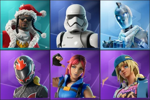 Santa Dogg, First Order Stormtrooper, Glacial Dummy, Burnoff, Explorer Emilie, Malibu