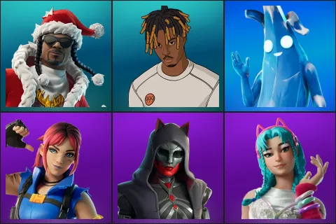 Santa Dogg, Slayer Juice WRLD, Polar Peely, Explorer Emilie, Felina, Katalina