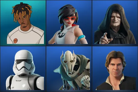 Slayer Juice WRLD, Apprentice Evie, Emperor Palpatine, First Order Stormtrooper, General Grievous, Han Solo