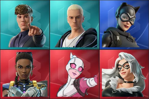 Clix, Slim Shady, Catwoman Zero, Shuri, Gwenpool, Black Cat