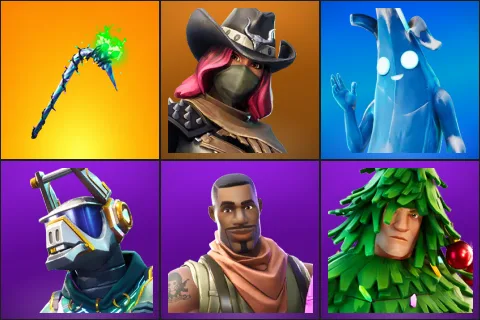 Merry Mint Axe, Calamity, Polar Peely, DJ Yonder, Giddy-up, Lt. Evergreen