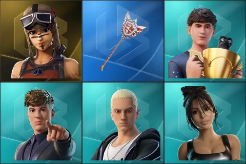 Renegade Raider, The Axe of Champions 2.0, Bugha, Clix, Slim Shady, Iconic Kim Kardashian