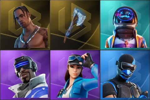 Travis Scott, Leviathan Axe, Astro Jack, Blue Striker, Cloud Striker, Fixer