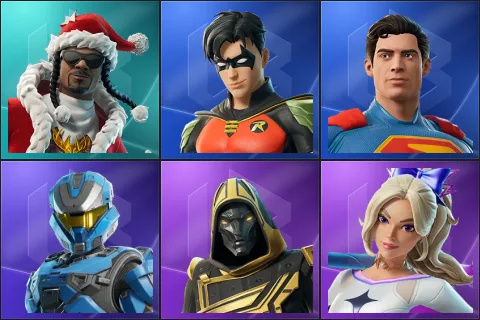 Santa Dogg, Robin, Superman, UNSC Spartan, Blitz Knight, Haylee Skye