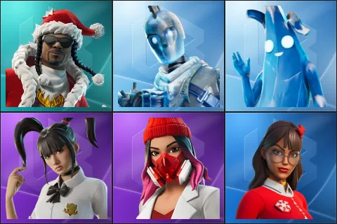 Santa Dogg, Glacial Dummy, Polar Peely, Yuki Yubari, Yulejacket, Krisabelle