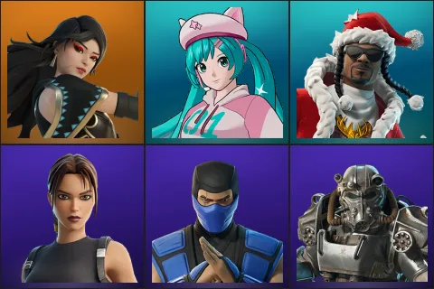 Era, Neko Hatsune Miku, Santa Dogg, Lara Croft (2000s), Sub-Zero (MK3), T-60 Power Armor