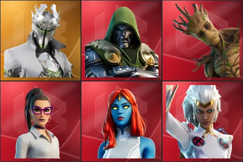 Rogue Spider Knight, Doctor Doom, Groot, Jennifer Walters, Mystique, Storm