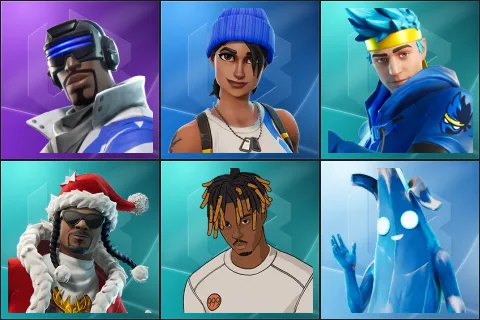 Blue Striker, Blue Team Leader, Ninja, Santa Dogg, Slayer Juice WRLD, Polar Peely