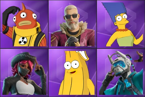 Blinky Fishstick, Kingsley, Marge Simpson, Omen Hunter Calamity, Springfielder Peely, Yon Dar 3000
