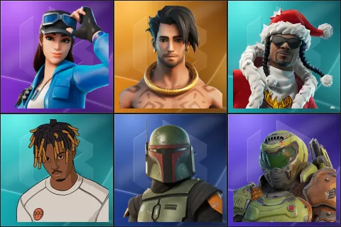 Cloud Striker, Raz, Santa Dogg, Slayer Juice WRLD, Boba Fett, Doom Slayer