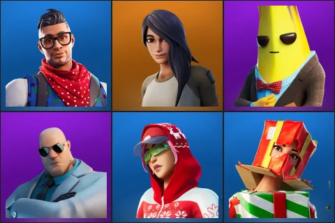 Prodigy, Gear Specialist Maya, Agent Peely, Brutus, Arctic Adeline, Holiday Boxy