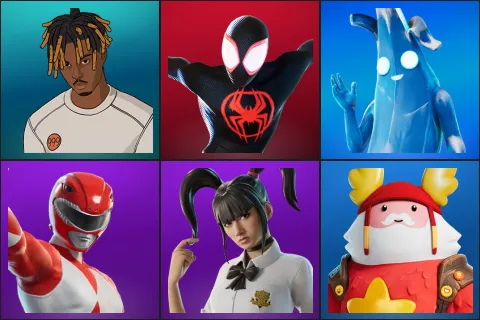 Slayer Juice WRLD, Spider-Man (Miles Morales), Polar Peely, Red Ranger, Yuki Yubari, Guff Gringle