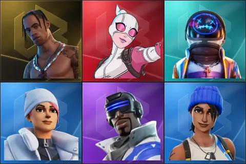 Travis Scott, Gwenpool, Astro Jack, Blizzard Bomber, Blue Striker, Blue Team Leader