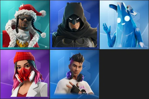 Santa Dogg, Ninja Knight Batman, Polar Peely, Yulejacket, Chord Kahele