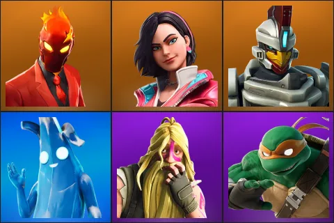 Inferno, Rox, Sentinel, Polar Peely, Bunker Jonesy, Michelangelo