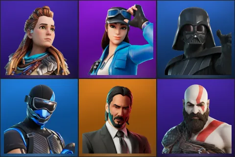 Aloy, Cloud Striker, Darth Vader, Fixer, John Wick, Kratos
