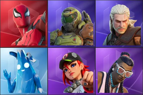 Spider-Man Zero, Doom Slayer, Geralt of Rivia, Polar Peely, Dusty, Massai
