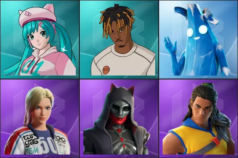 Neko Hatsune Miku, Slayer Juice WRLD, Polar Peely, Dueling Dragons Jackie, Felina, Trailblazer Tai