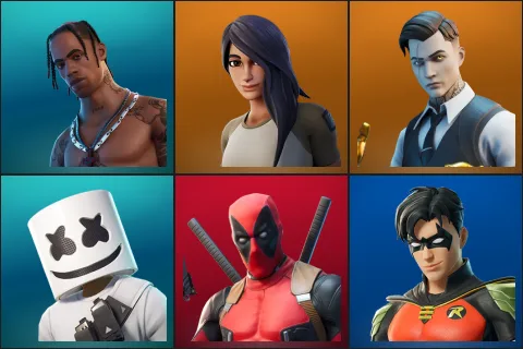 Travis Scott, Gear Specialist Maya, Midas, Marshmello, Deadpool, Robin