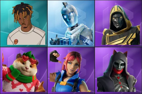 Slayer Juice WRLD, Glacial Dummy, Blitz Knight, Cheeks, Explorer Emilie, Felina