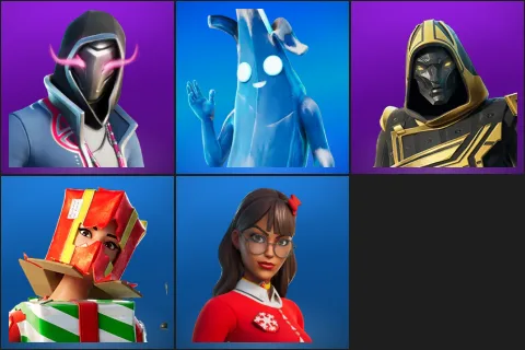 Xander, Polar Peely, Blitz Knight, Holiday Boxy, Krisabelle