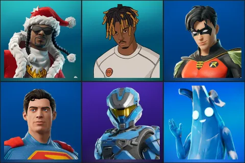 Santa Dogg, Slayer Juice WRLD, Robin, Superman, UNSC Spartan, Polar Peely