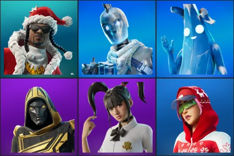 Santa Dogg, Glacial Dummy, Polar Peely, Blitz Knight, Yuki Yubari, Arctic Adeline