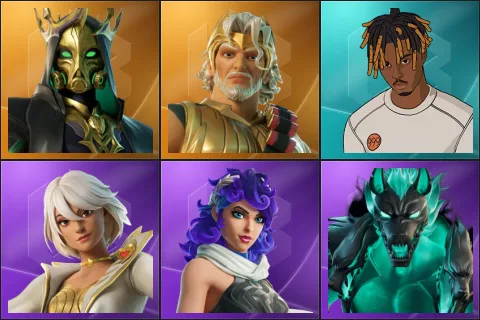 Hades, Zeus, Slayer Juice WRLD, Aphrodite, Artemis, Cerberus