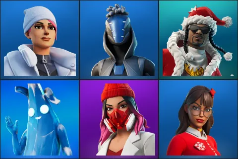 Blizzard Bomber, Sultura, Santa Dogg, Polar Peely, Yulejacket, Krisabelle