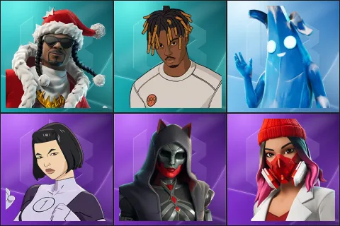 Santa Dogg, Slayer Juice WRLD, Polar Peely, Dupli-Kate, Felina, Yulejacket