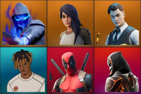 Fusion, Gear Specialist Maya, Midas, Slayer Juice WRLD, Deadpool, Molten Omen