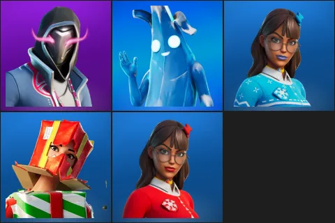 Xander, Polar Peely, Blizzabelle, Holiday Boxy, Krisabelle