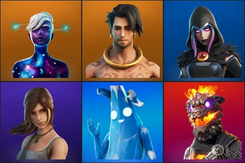 Galaxy Scout, Raz, Rebirth Raven, Lara Croft, Polar Peely, Molten Battle Hound