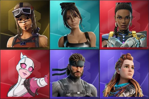 Renegade Raider, Iconic Kim Kardashian, Shuri, Gwenpool, Solid Snake, Aloy