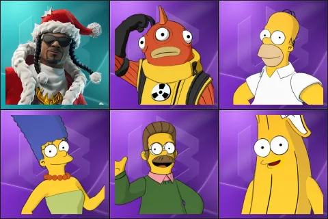 Santa Dogg, Blinky Fishstick, Homer Simpson, Marge Simpson, Ned Flanders, Springfielder Peely