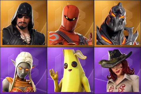 Blackheart, Hybrid, Ruin, Ember, Peely, Sidewinder
