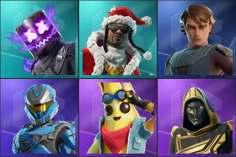 Ravemello, Santa Dogg, Anakin Skywalker (Clone Wars), UNSC Spartan, Adventure Peely, Blitz Knight