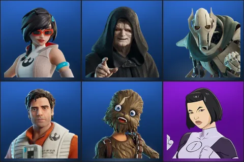 Apprentice Evie, Emperor Palpatine, General Grievous, Poe Dameron, Wookiee Team Leader, Dupli-Kate
