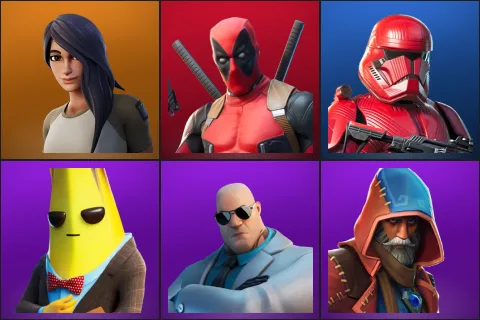 Gear Specialist Maya, Deadpool, Sith Trooper, Agent Peely, Brutus, Castor