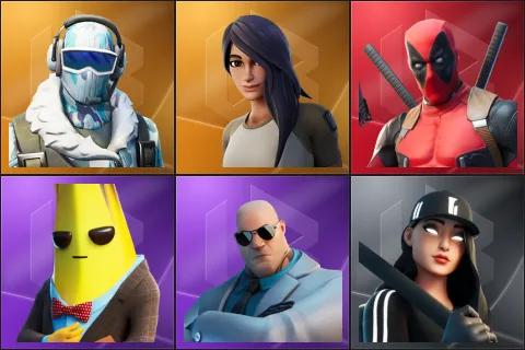 Frostbite, Gear Specialist Maya, Deadpool, Agent Peely, Brutus, Ruby Shadows