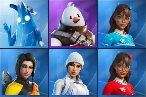Polar Peely, Snowmando, Blizzabelle, D'Ark, Frost Squad, Krisabelle