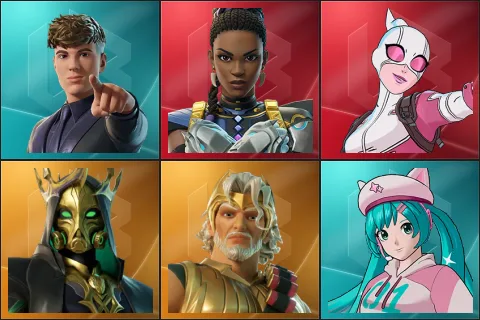 Clix, Shuri, Gwenpool, Hades, Zeus, Neko Hatsune Miku
