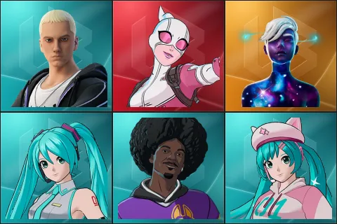 Slim Shady, Gwenpool, Galaxy Scout, Hatsune Miku, LBC '93 Dogg, Neko Hatsune Miku
