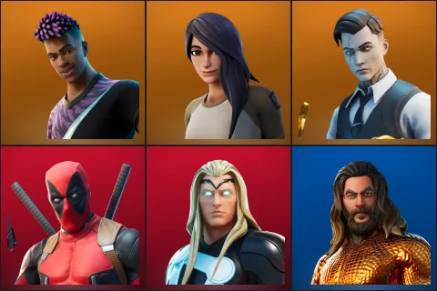Fade, Gear Specialist Maya, Midas, Deadpool, Thor, Aquaman